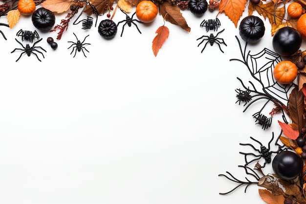 Halloween-Kürbisse und Dekorationen auf weißem Hintergrund
