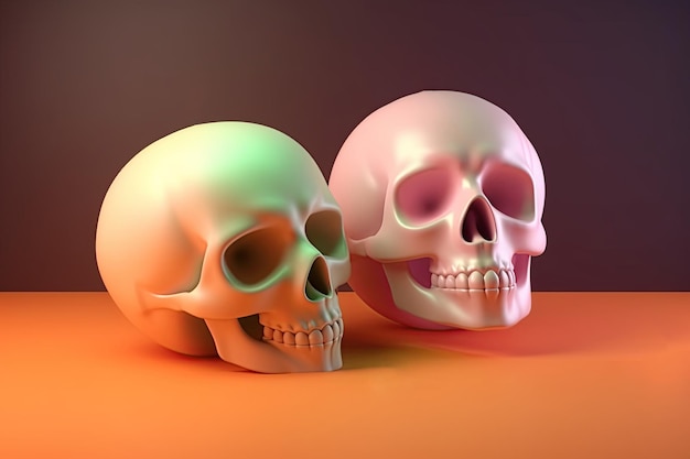 Halloween-Kürbisse und Schädel 3D-Pastel-Hintergrund