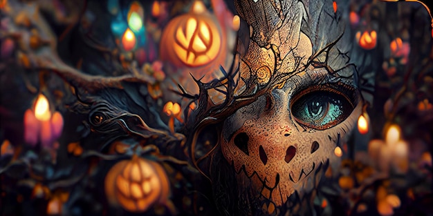 Halloween-Landschaft 3D-Darstellung. Halloween-Hintergrund