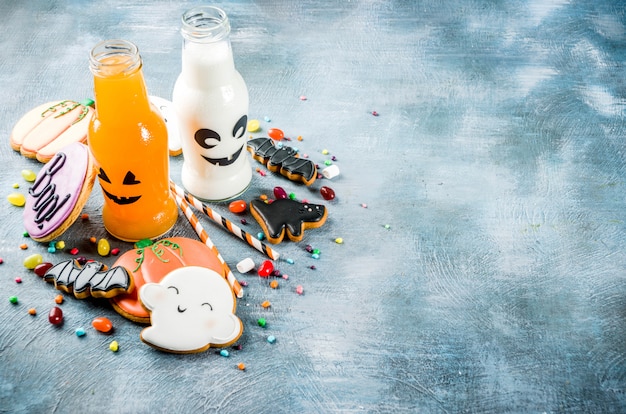 Halloween-Lebensmittel, Schulbrotdose mit Kürbisgetränkflasche