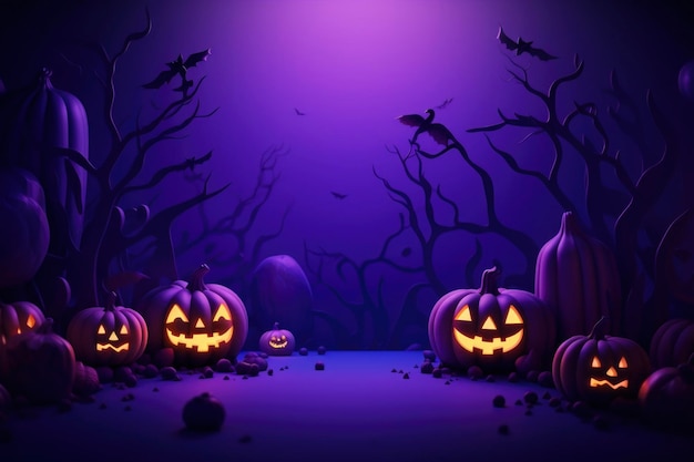 Halloween-lila Hintergrund mit wesentlichen Charakteren, einfaches Design mit Kopierraum