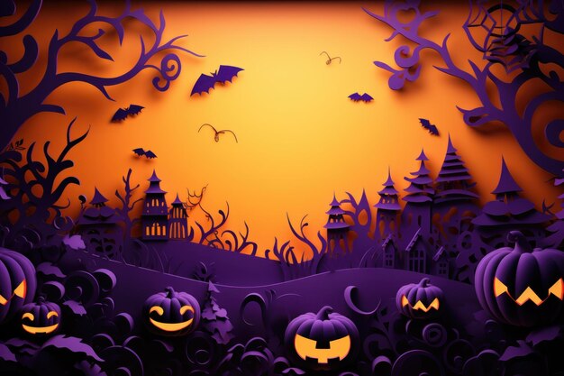 Halloween lila violett und orange Papier geschnitten Banner generative ai