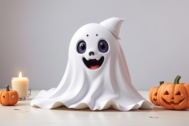 Halloween lindo niño disfrazado de fantasma en concepto de vacaciones de fondo aislado