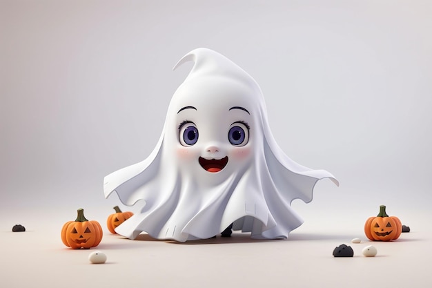 Halloween lindo niño disfrazado de fantasma en concepto de vacaciones de fondo aislado