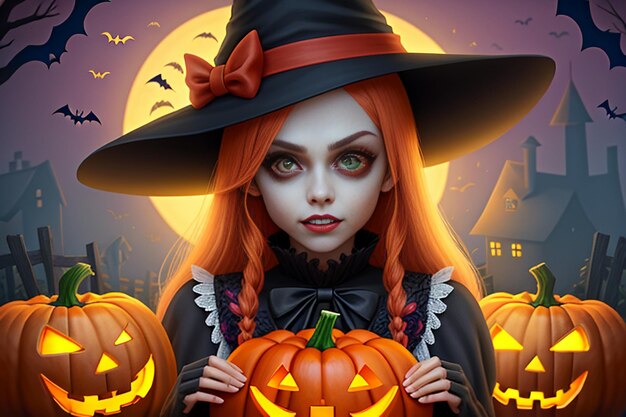 Halloween-Mädchen, das Halloween-Geschenk-Ereignis-Promo-Tapeten-Hintergrundillustration gibt