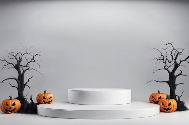 Halloween mit Kürbis und leerem minimalem Podest-Produktanzeigehintergrund