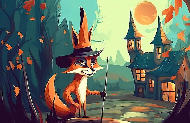 Halloween Monster Fox Conceito de feliz dia das bruxas Imagem gerada por IA pós-processada