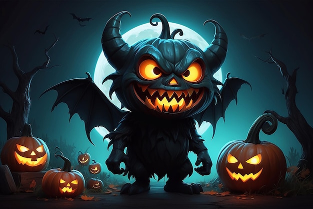 Halloween monstro assustador conto de fadas monstro história de terror abóbora com olhos brilhantes fantasma
