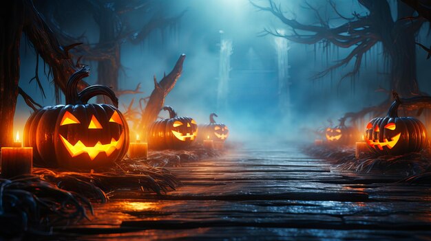 Foto halloween-nacht-hintergrund mit einem friedhof und kürbissen und mond hoch detaillierte realistische illustration