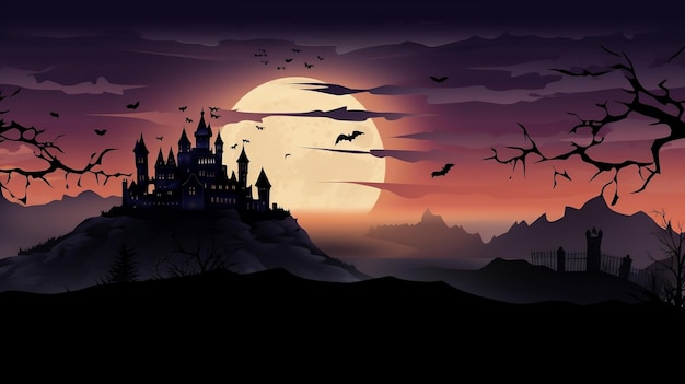Halloween-Nacht-Hintergrund mit Schloss und Fledermäusen