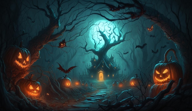 Halloween-Nacht in den Waldtapeten