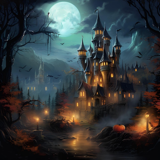 Halloween-Nachtszene mit Schloss