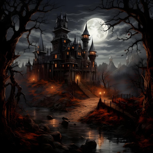 Halloween-Nachtszene mit Schloss