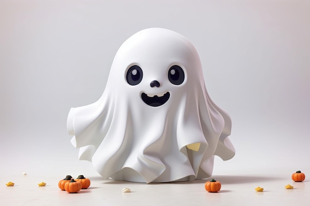 Halloween Niedliches kleines Kind im Geisterkostüm auf isoliertem Hintergrund Urlaubskonzept