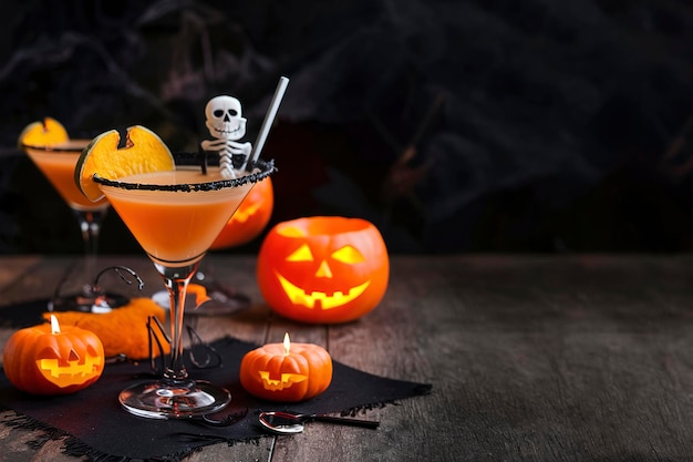 Foto halloween ou outono coquetel pumpkintini com martini de abóbora de borda preta