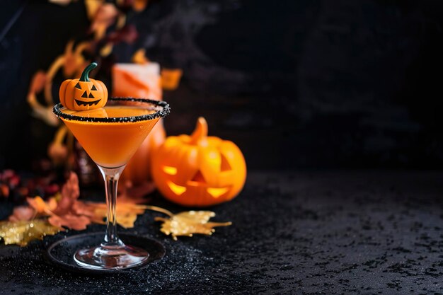 Foto halloween ou outono coquetel pumpkintini com martini de abóbora de borda preta