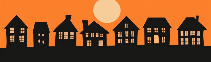 Foto halloween-panorama mit schlossfriedhof und verlassener dorfillustration für halloween 2024