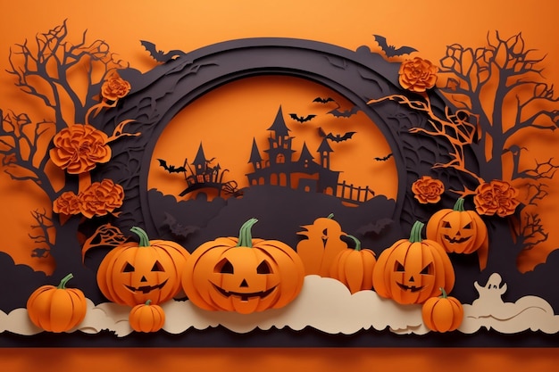 Halloween-Papier Schnitt Hintergrund Halloween Hintergrund Halloween Illustration KI Generative