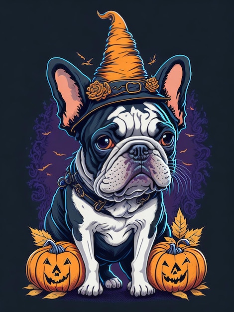 halloween perro bulldog francés ilustración diseño de camiseta ai generativo