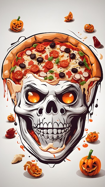 Foto halloween-pizza gefüllt mit tomatensalami und oliven