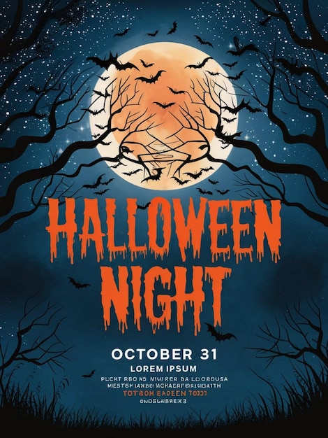 Halloween-Poster für Halloween mit Fledermäusen und dem Mond