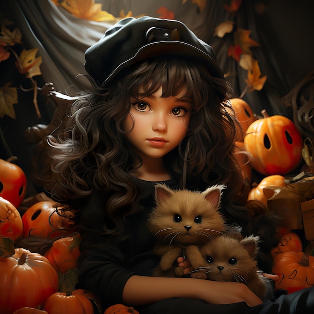 Halloween-Poster, Halloween-Poster für Kinder, Anime-Stil, KI-Illustration, digital, virtuell, generativ