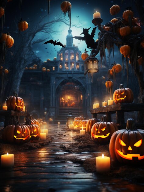 Halloween-Poster mit gruseligen Kürbissen und dunklem Hintergrund