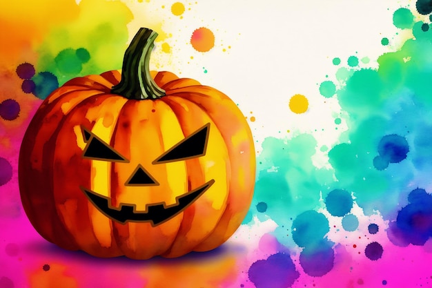 Halloween-Postkarte Halloween-Hintergrund mit Kürbissen und Aquarellspritzern Aquarellfarbe Digi