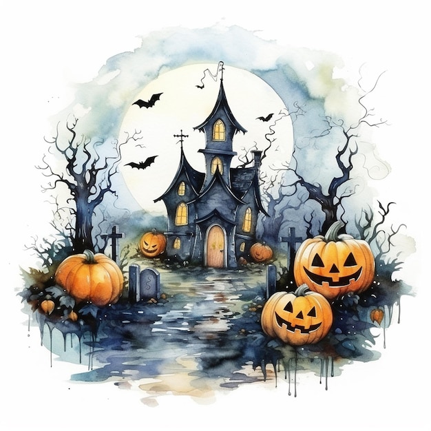 Halloween Pumpkin Misterioso Cemitério Ilustração de fundo