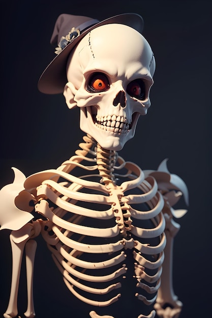 Halloween-Skelett vor einem Spukhaus