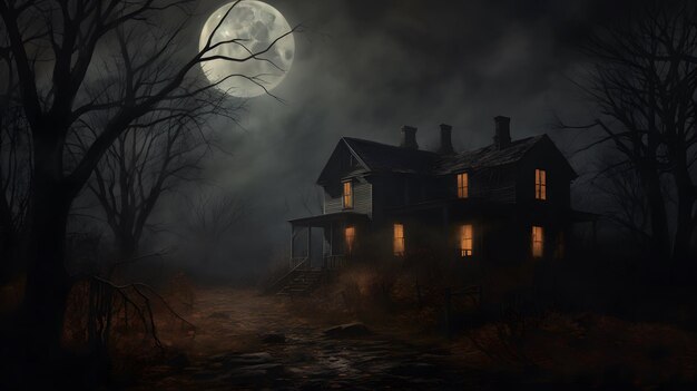Halloween-Spukhaus-Hintergrundillustrations-Tapetendesign