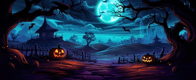 Halloween-Straße mit blauem, hellem Mond, Halloween, fröhliches Halloween, gruselig