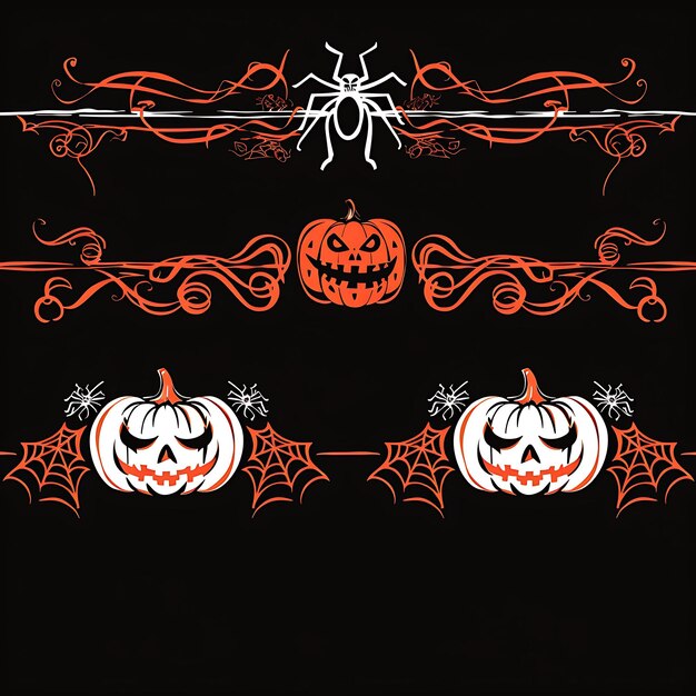 Halloween String Borderlines Design com motivos de abóbora e decoração de moldura de borda Scribble Art