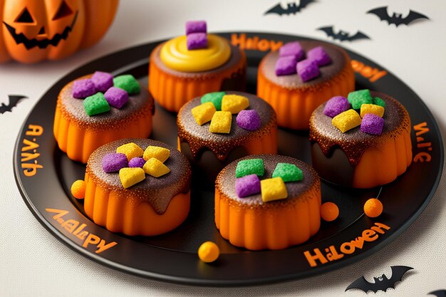 Halloween-Süßigkeiten-Plätzchen-Dessert-Gourmet-Happy-Time-Tapeten-Hintergrundillustration