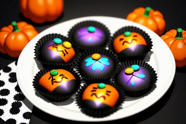 Halloween-Süßigkeiten-Plätzchen-Dessert-Gourmet-Happy-Time-Tapeten-Hintergrundillustration