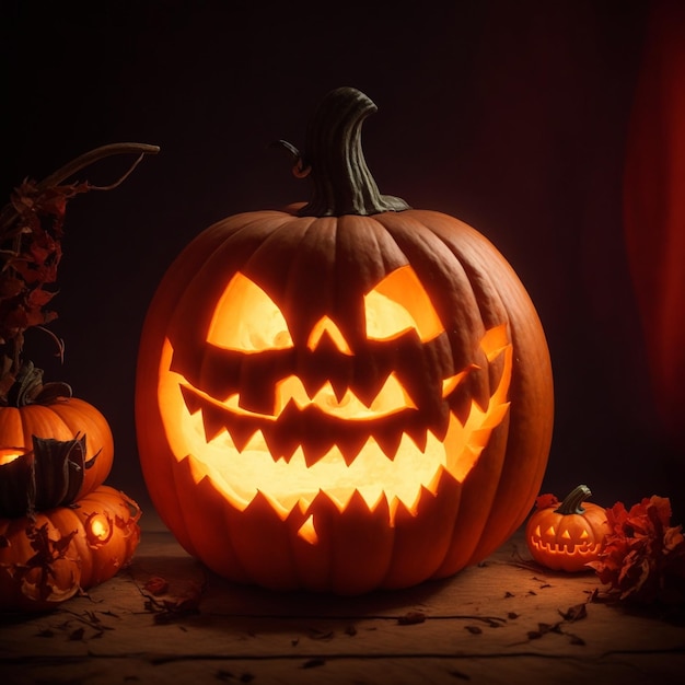 Halloween-Szene-Horror-Hintergrunddesign mit Teufelskürbis-Tapete, generiert von KI