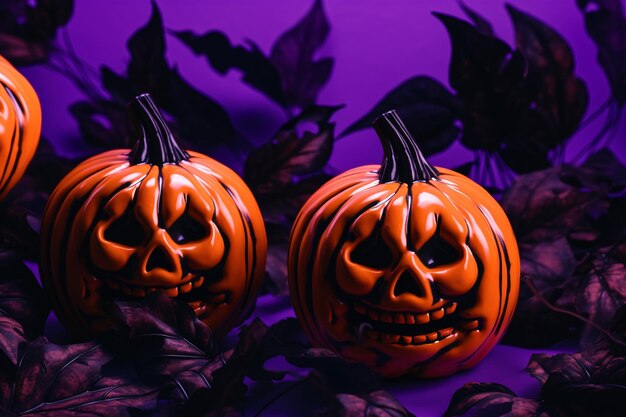 Halloween-Szene im Y2K-Stil mit Kürbissen, Jack-O-Laternen, KI-generiert