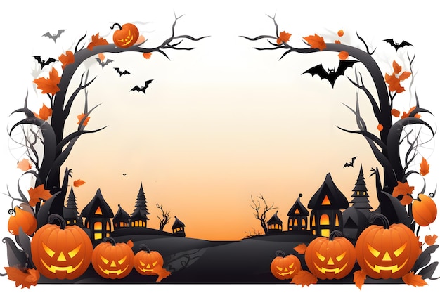 Foto halloween-tag-zierrahmen und landing-page-vorlage, flaches design auf isoliertem weißem hintergrund