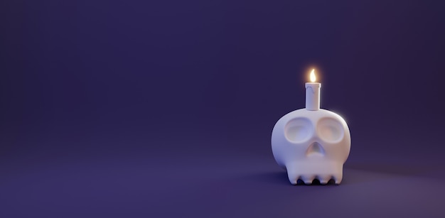 Halloween-Tageskonzept Netter menschlicher Schädel mit Kerzenlicht 3D-Rendering