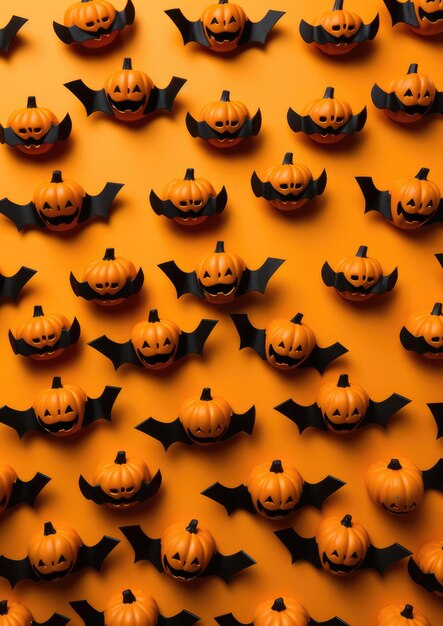 Foto halloween-tapeten mit beängstigenden waldkürbissen und fledermäusen american saintsday generative ai