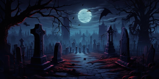 Halloween-Tapeten mit einem Friedhof in der Nacht