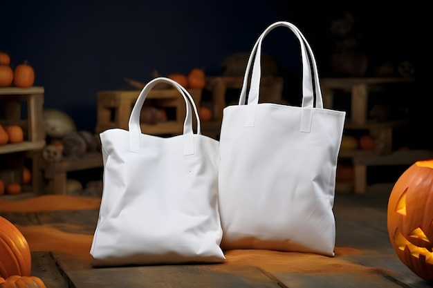 Halloween Tote Bag mockup de produto Halloween White Tote Bag Mockup Gerado pela IA