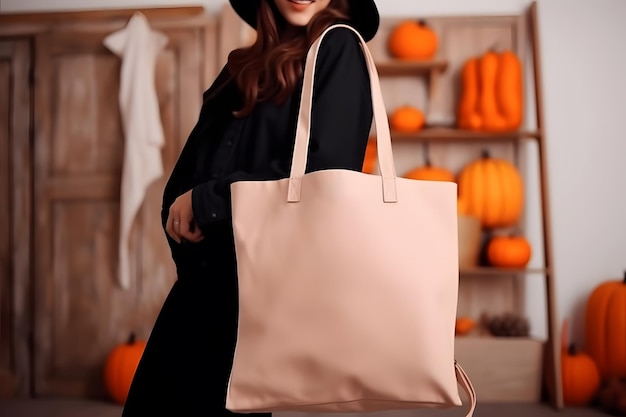 Halloween Tote Bag mockup de produto Halloween White Tote Bag Mockup Gerado pela IA