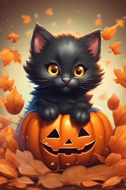 Halloween- und Katzenillustration