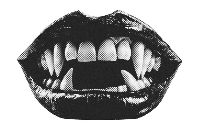Foto halloween vampiro dracula boca con dientes afilados elemento de collage grunge de moda