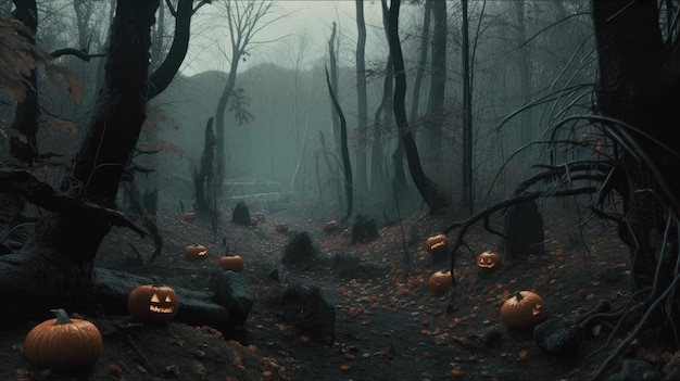 Halloween-Wald-Hintergrund-Illustration AI GenerativexA