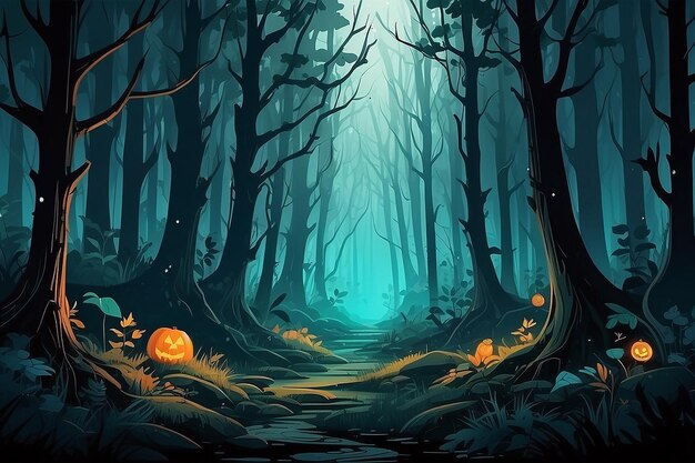 Halloween-Wald-Hintergrund-Illustration KI-Generativ