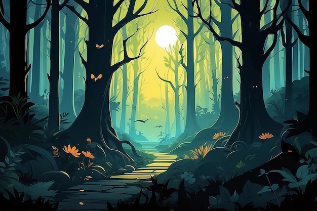 Halloween-Wald-Hintergrund-Illustration KI-Generativ