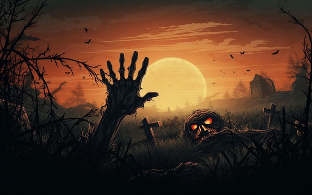 Foto halloween-wallpapier mit zombie-hand