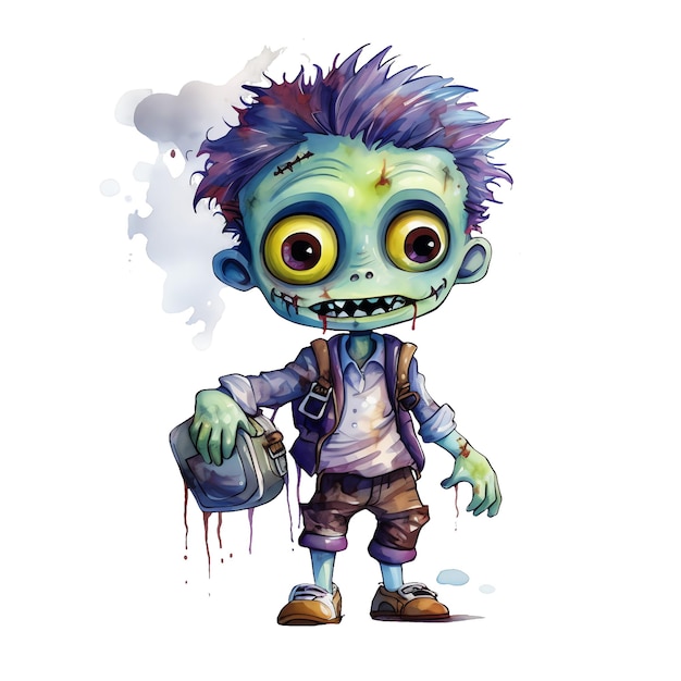 Halloween zombie acuarela ilustración halloween clipart